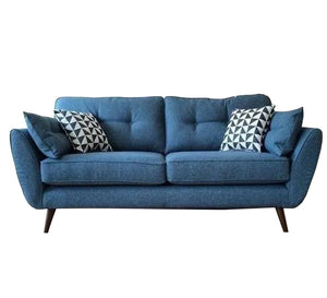 Dark blue sofa with curved armrests