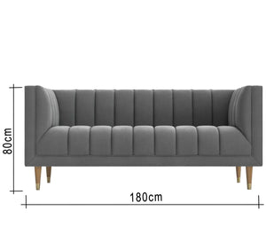 Gray sofa with recessed lines on the back and base