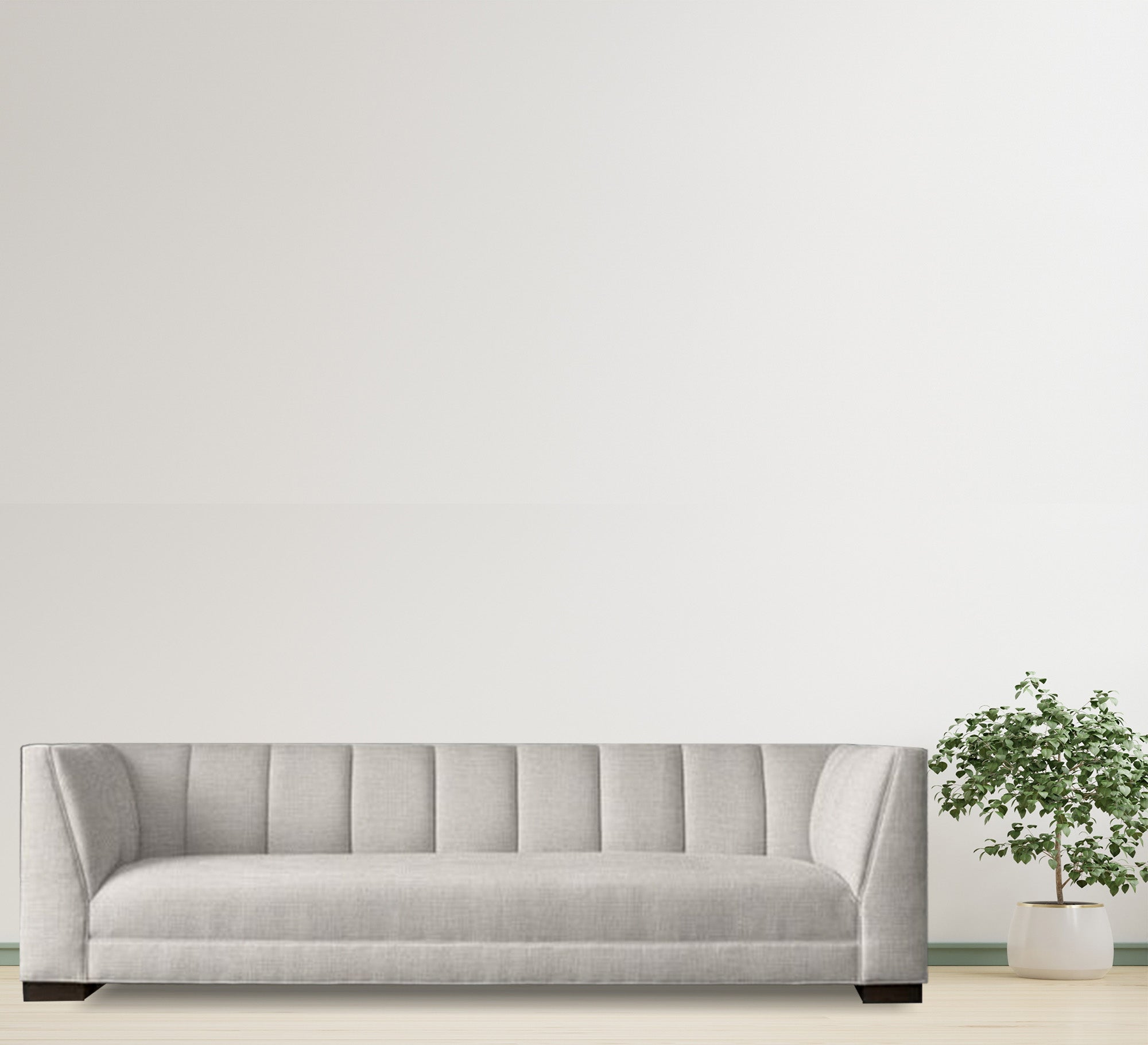 Sofa with recessed stitching with backrest in white color