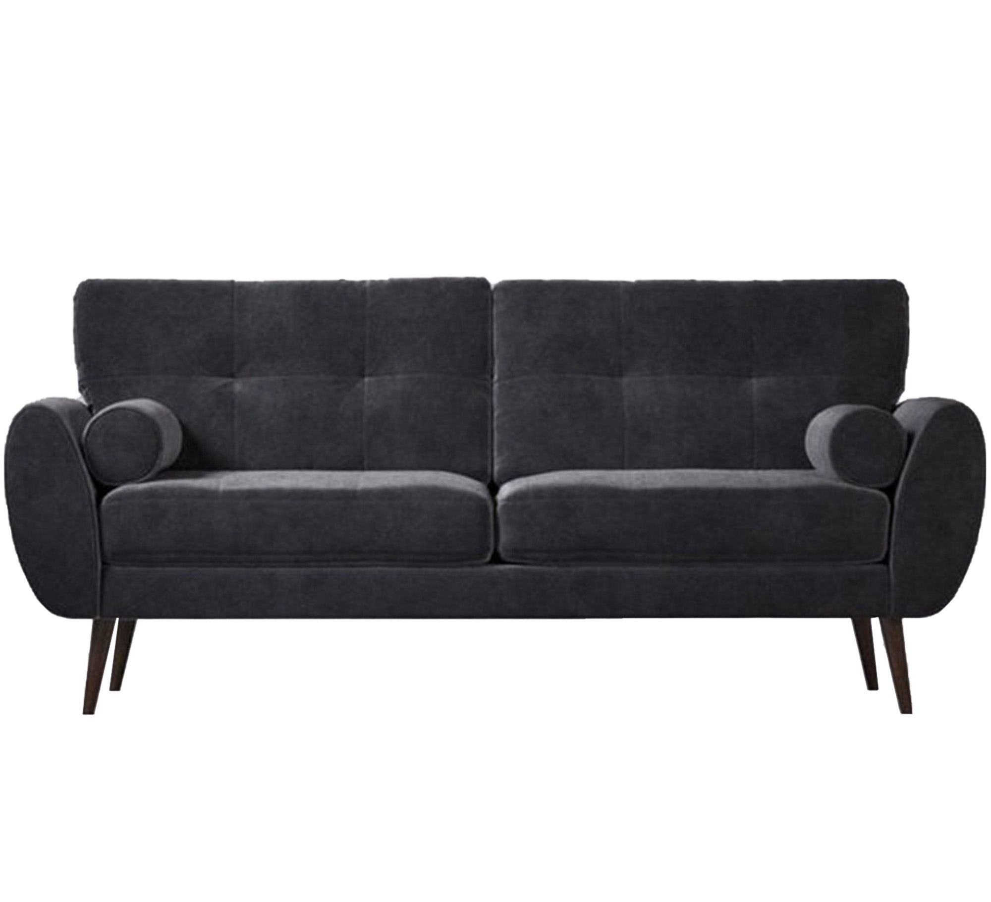 A high black sofa on elegant wooden legs