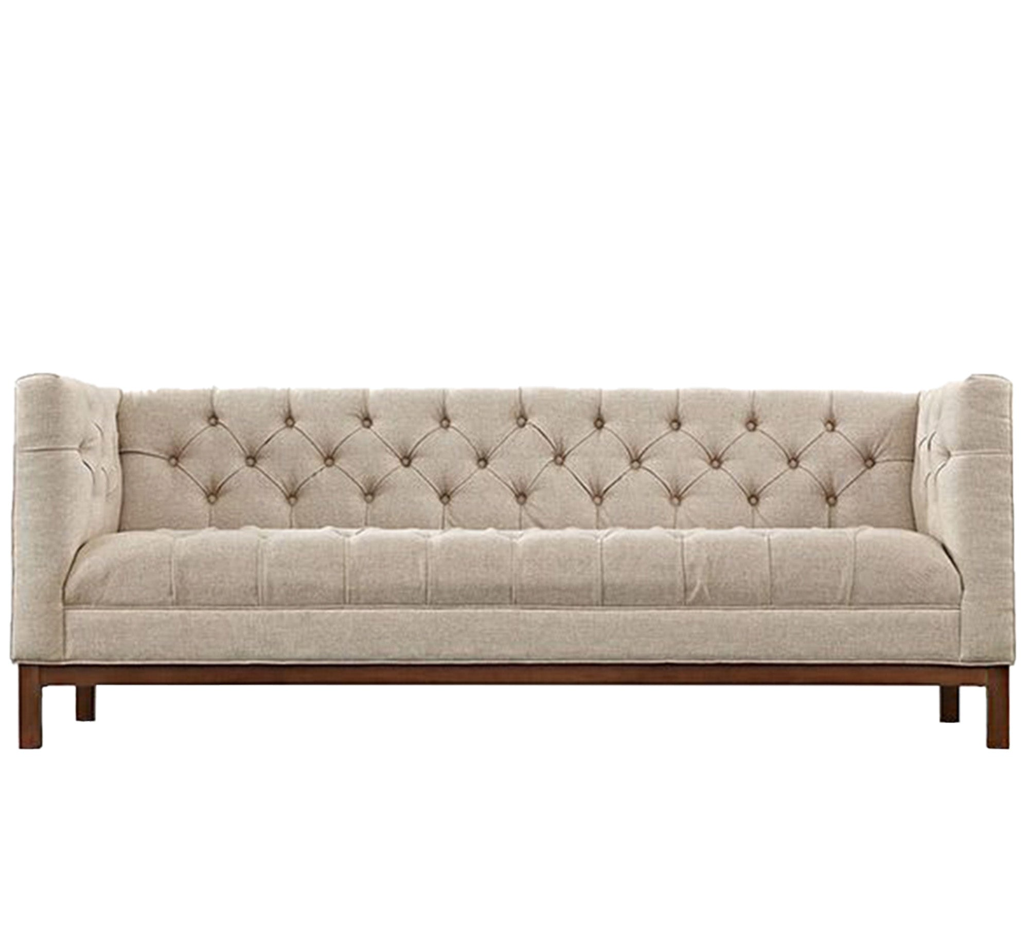 Beige sofa with capotonite grains on the back and the handle