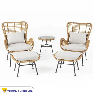 Rattan chairs and footboard set