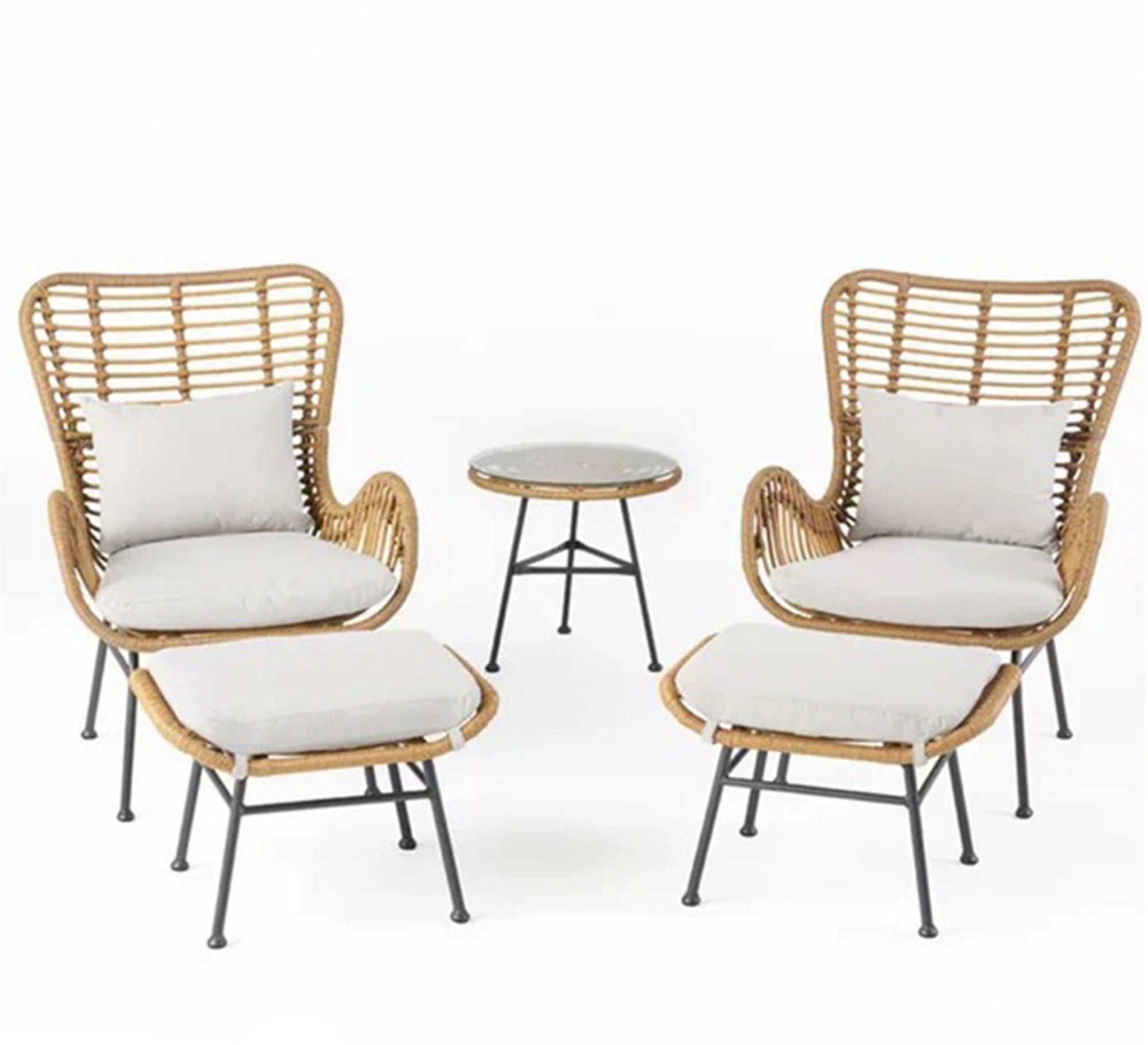 Rattan chairs and footboard set