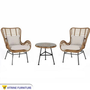 Beige rattan chairs set