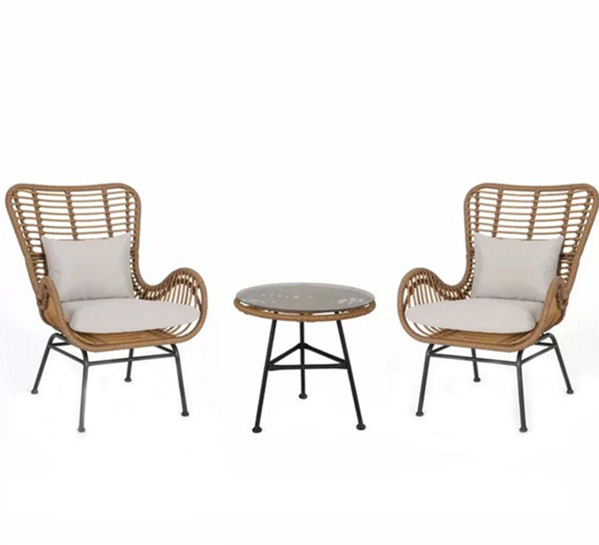 Beige rattan chairs set