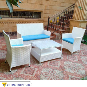 White and blue outdoor seating set