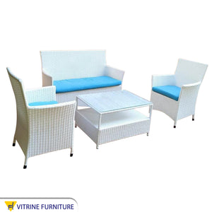 White and blue outdoor seating set