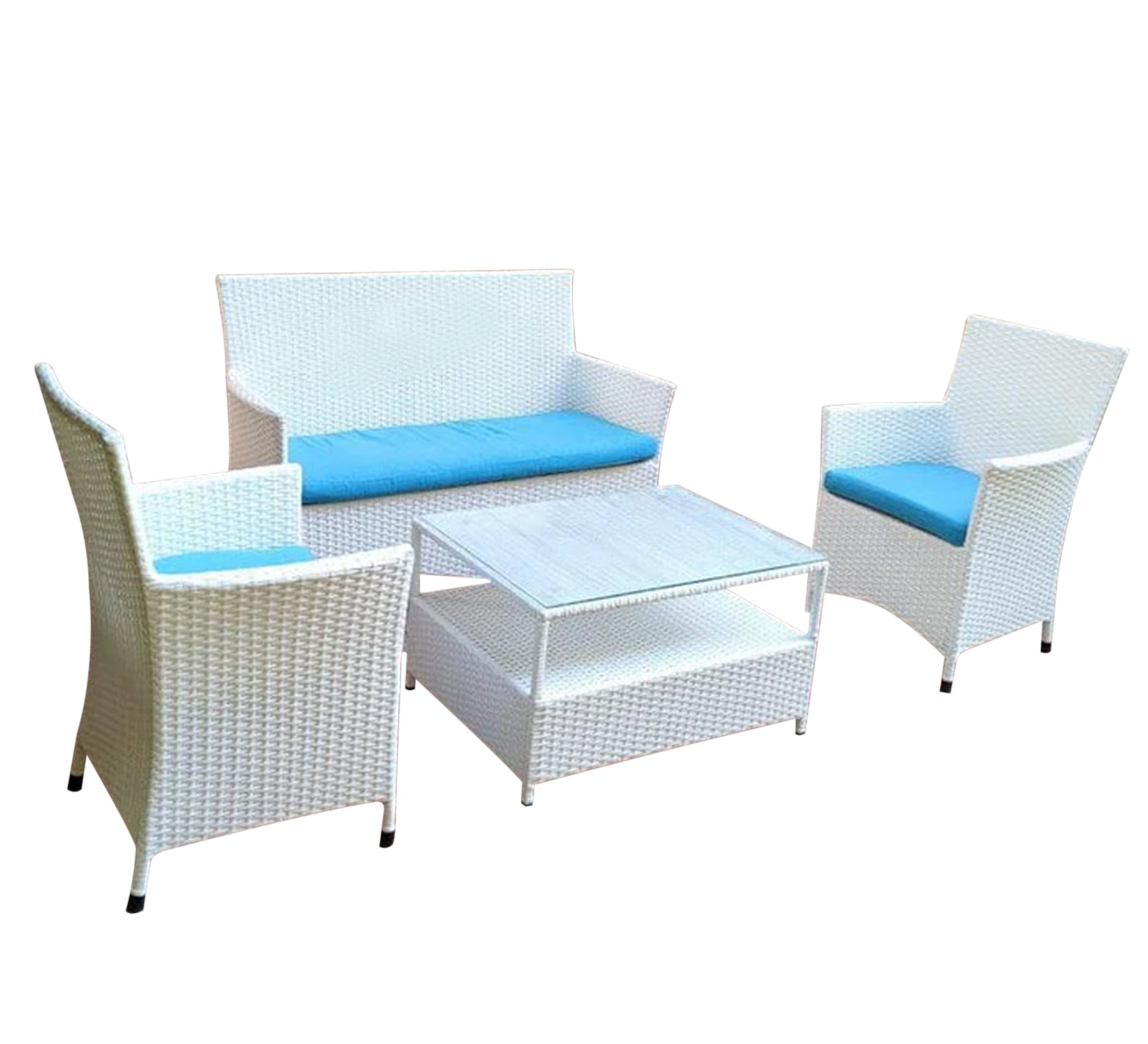 White and blue outdoor seating set