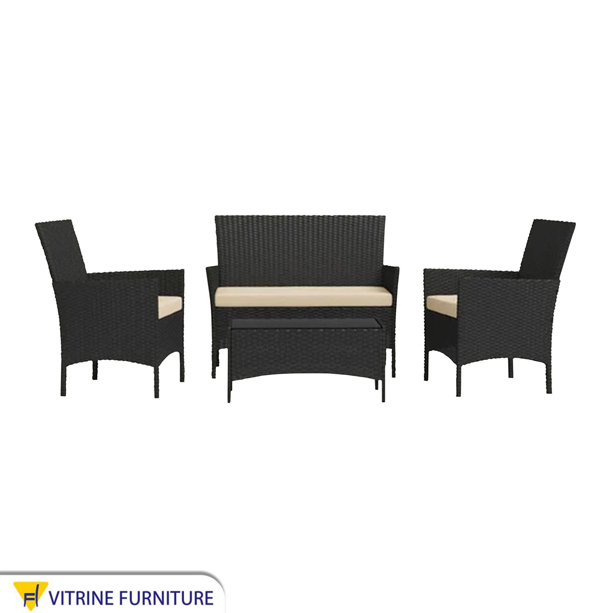 Black and beige outdoor seating set