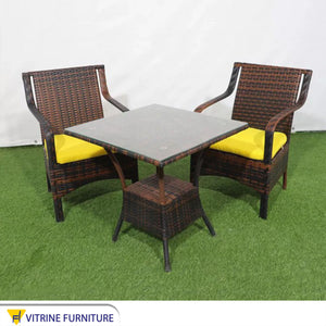 Brown and yellow outdoor seating set