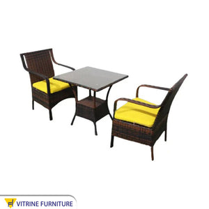 Brown and yellow outdoor seating set