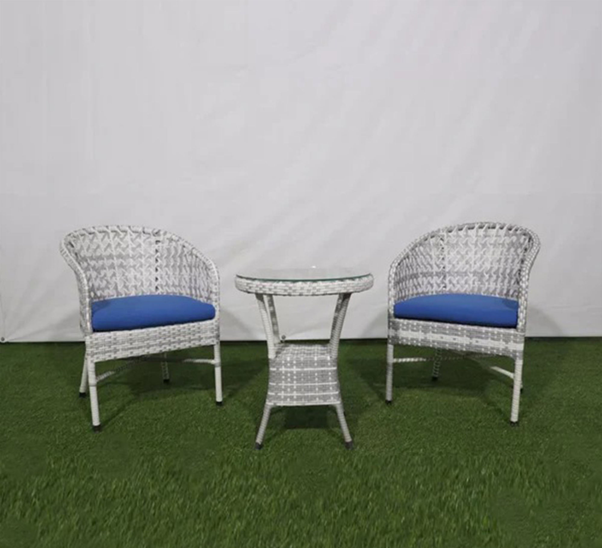 Gray and blue outdoor seating set