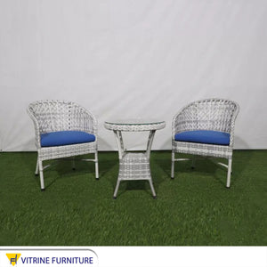 Gray and blue outdoor seating set