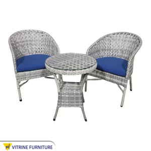 Gray and blue outdoor seating set