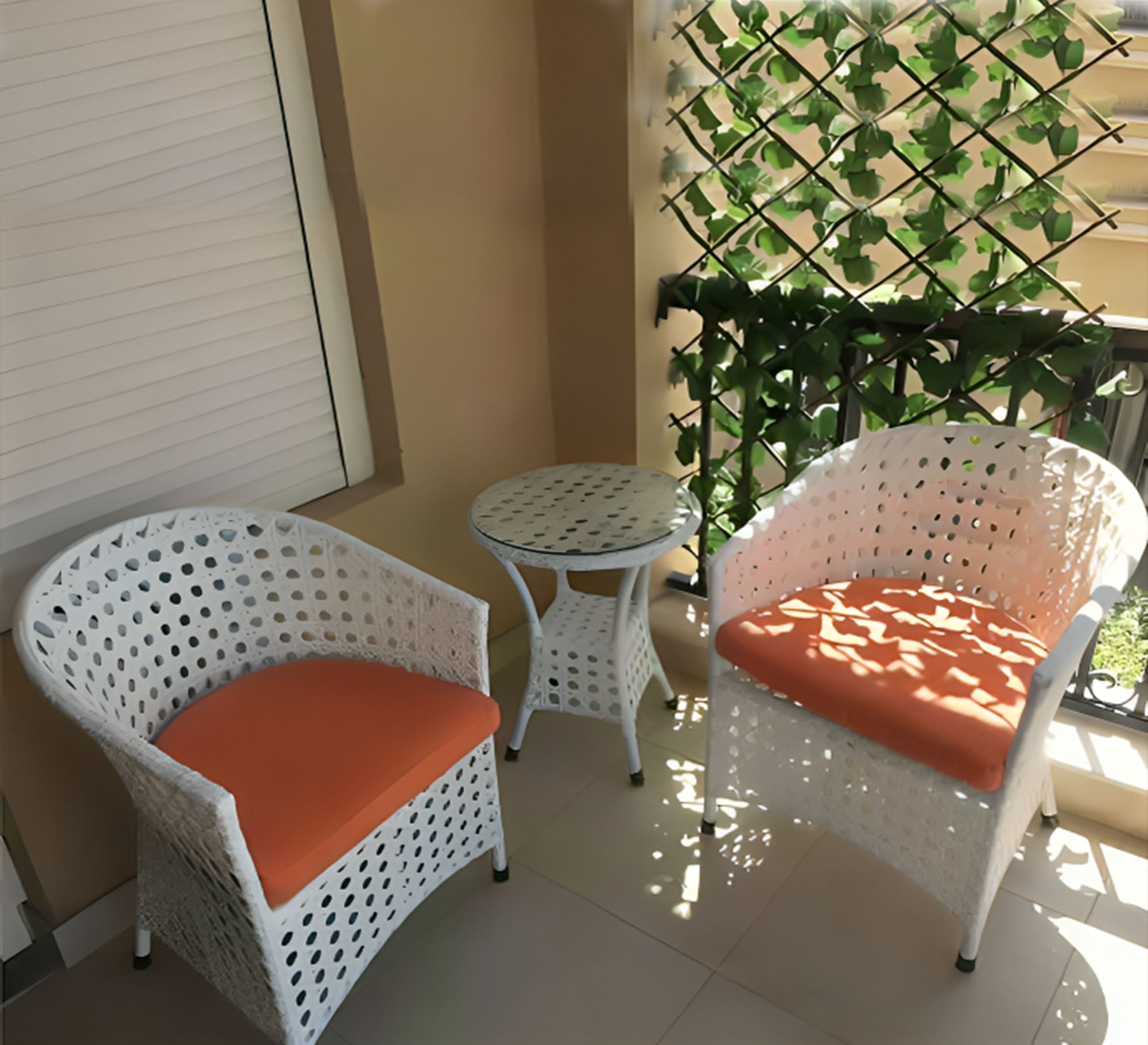 White and orange outdoor seating set