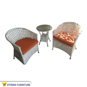 White and orange outdoor seating set