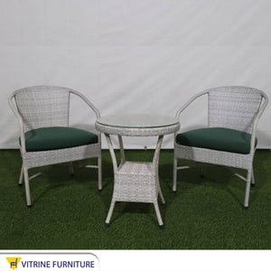 White and green outdoor seating set