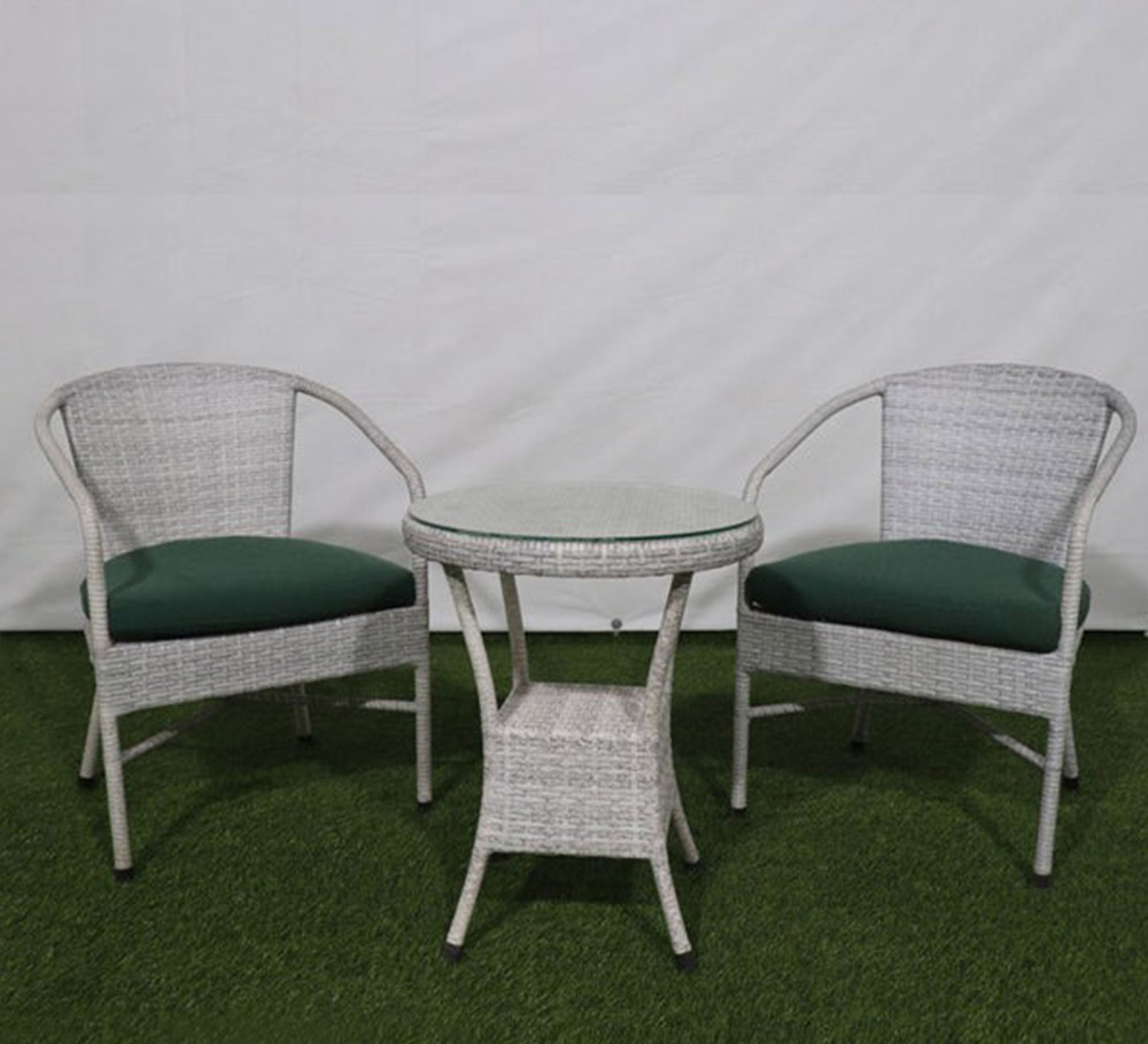 White and green outdoor seating set