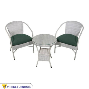 White and green outdoor seating set