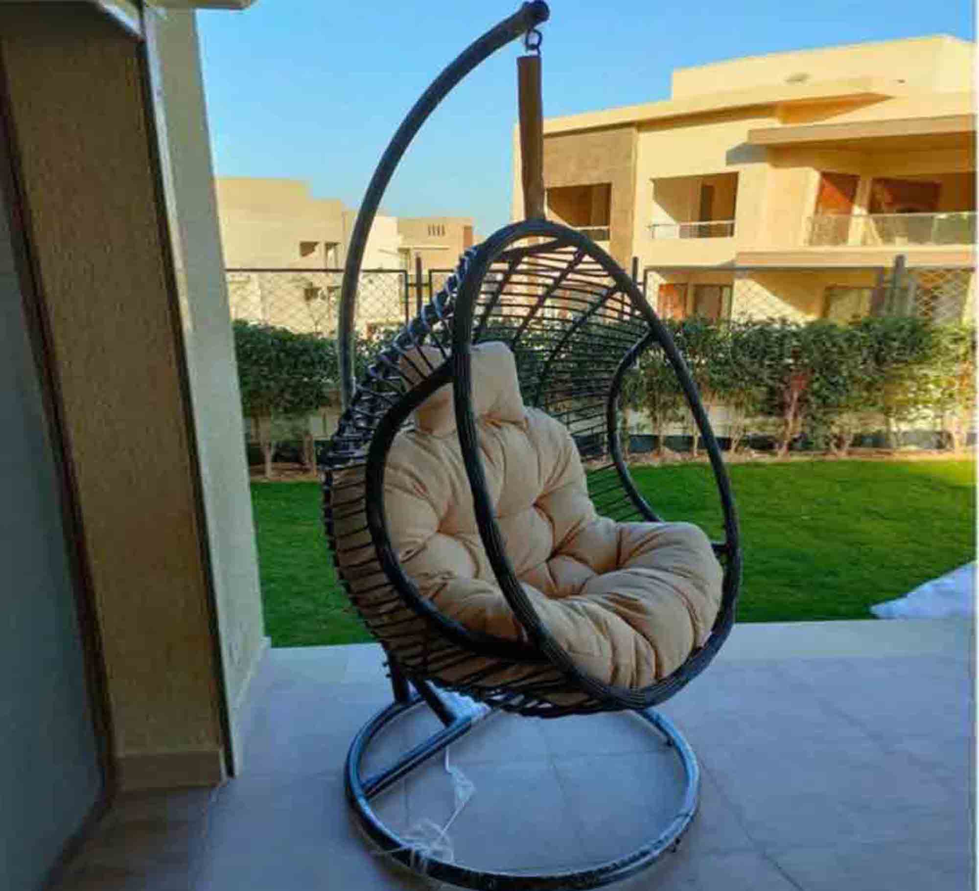 Black and beige swing chair