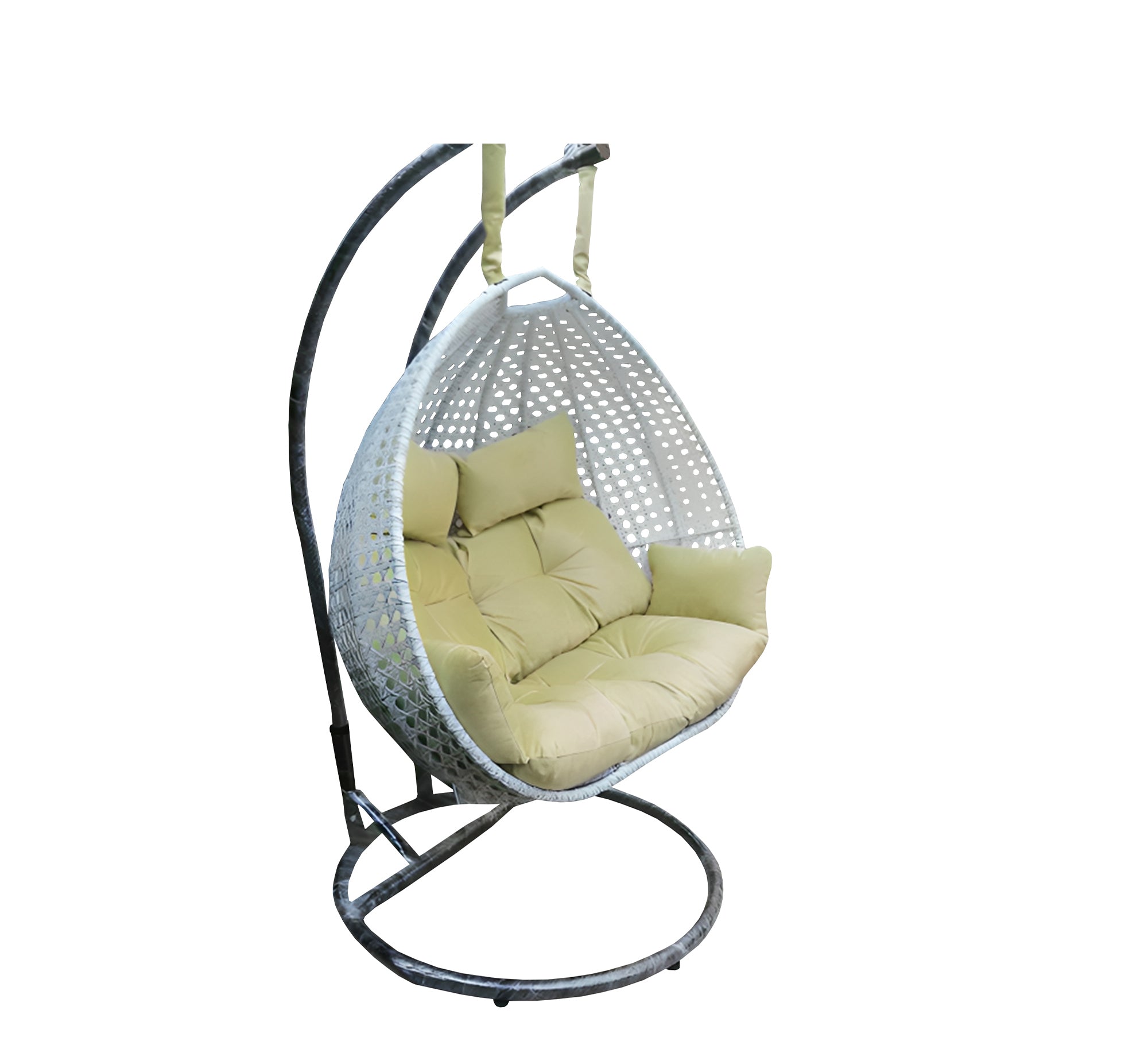 White and yellow swing chair for two people