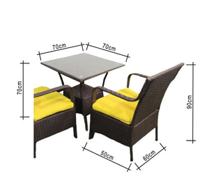 An outdoor set of 4 chairs and a table