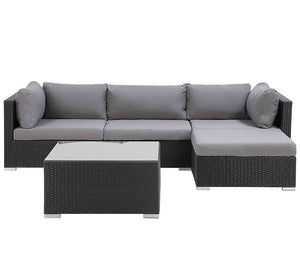 An outdoor set with a L-shape sofa set