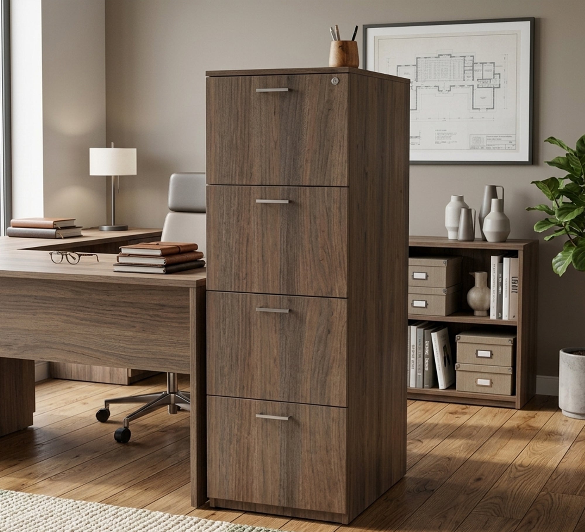 Vertical storage unit with 4 drawers
