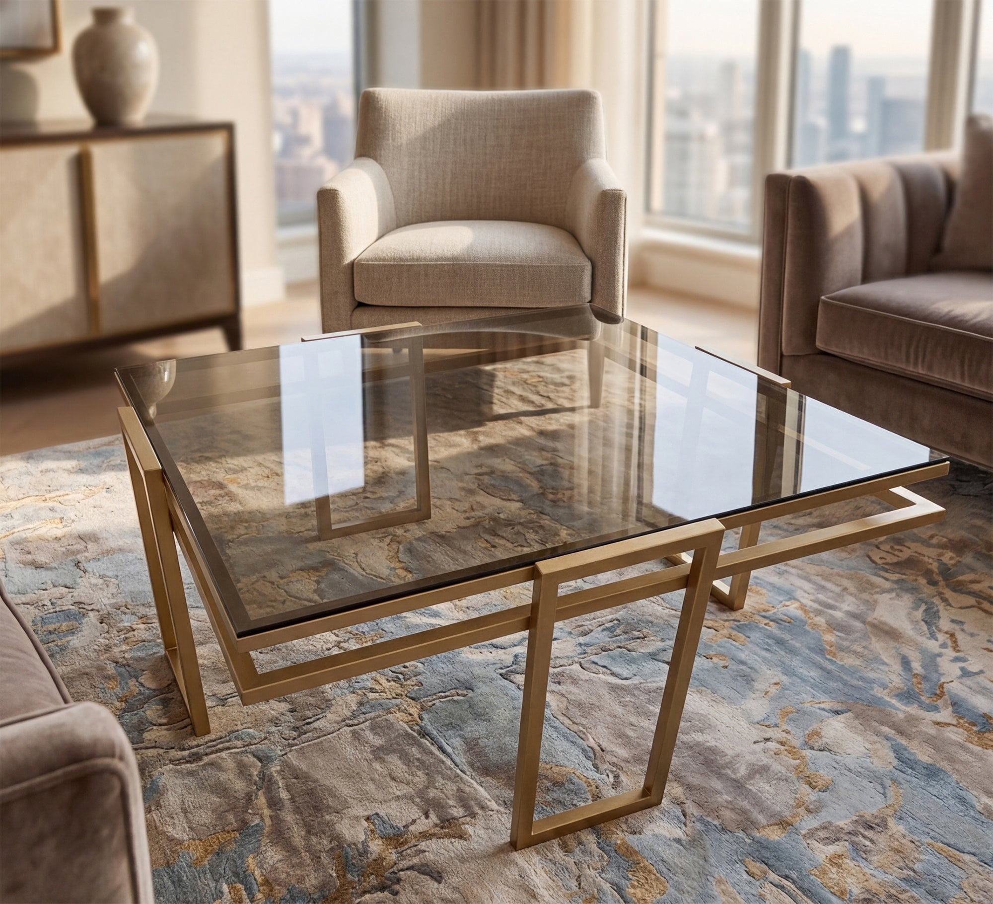 Modern table with golden touches