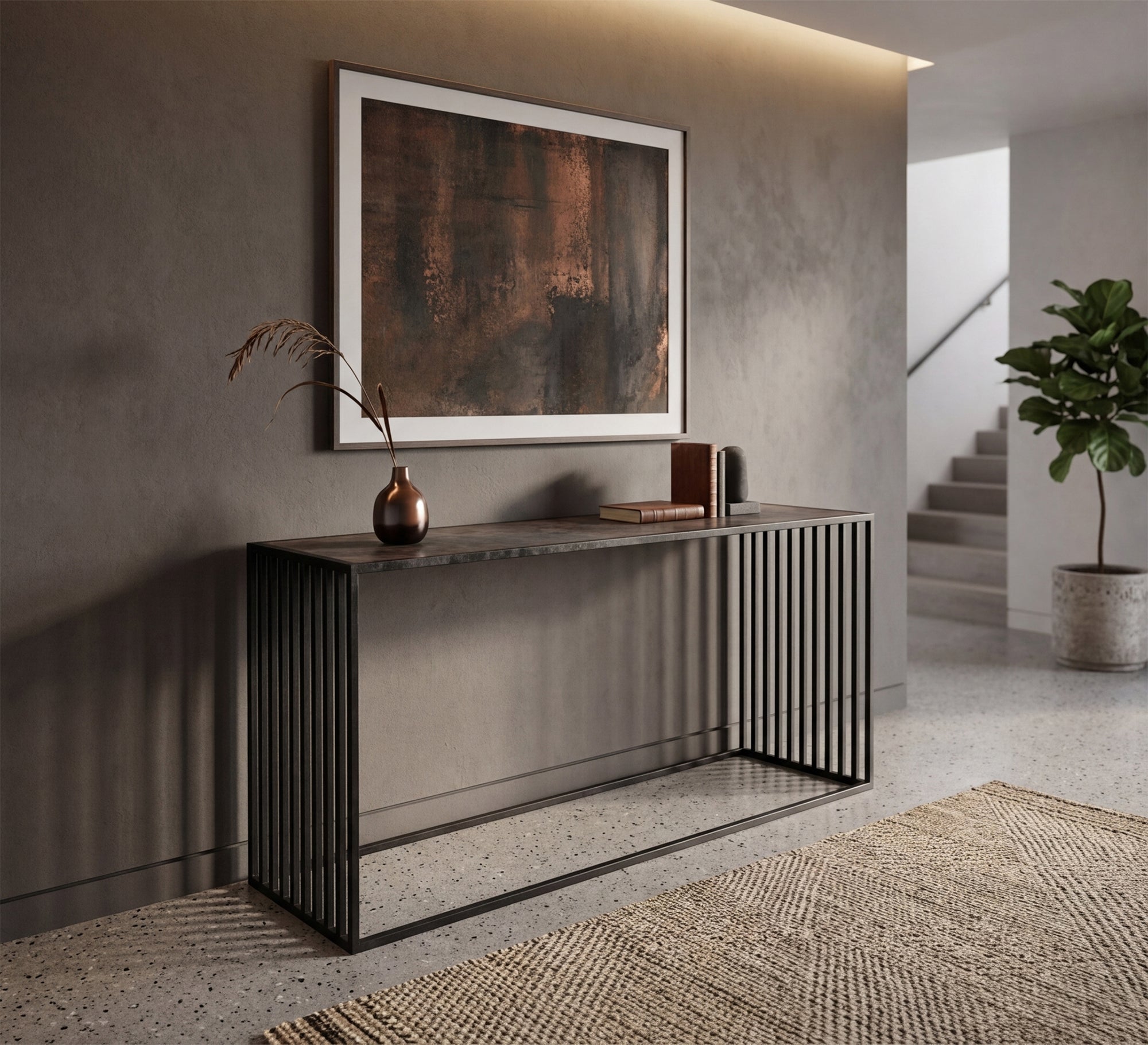 Modern console with black glass