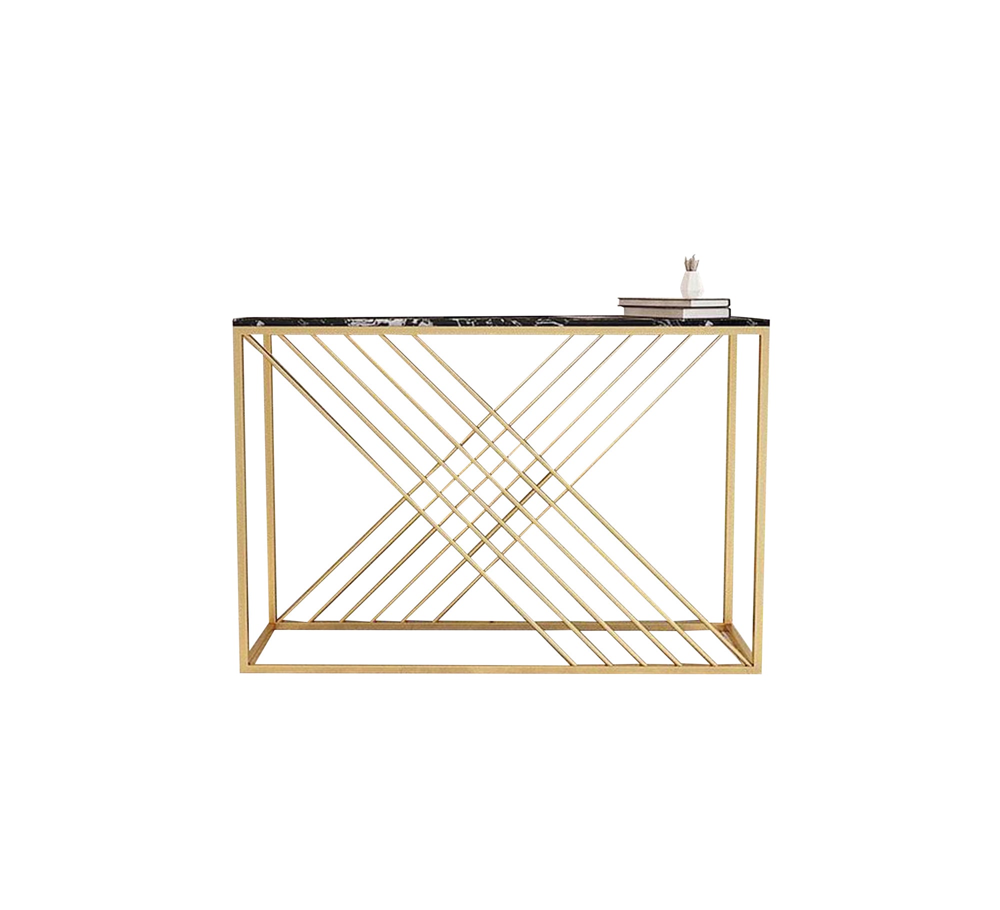 Gold console table with glass