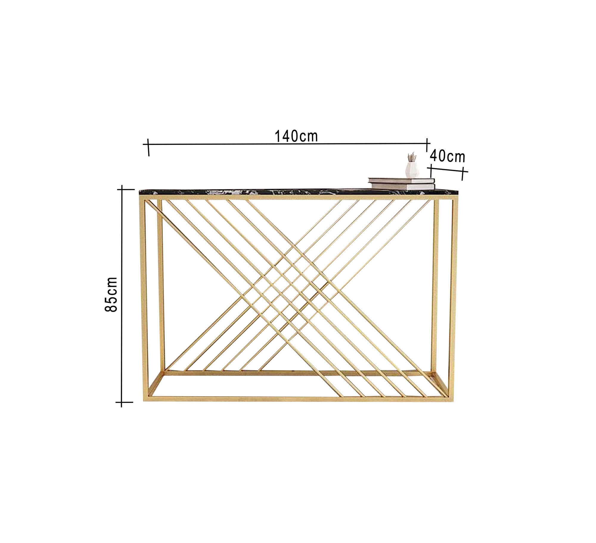 Gold console table with glass