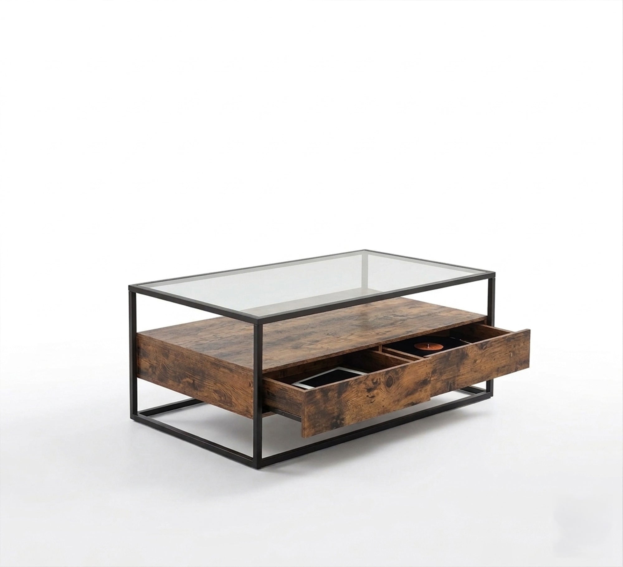 ترابيزه استيل اسود بادراج خشبيه