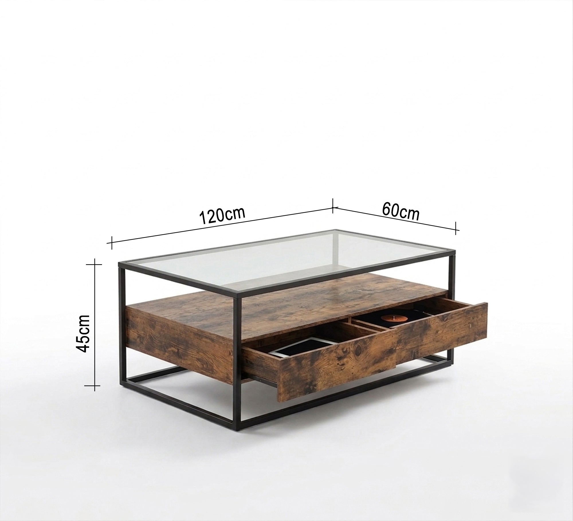 ترابيزه استيل اسود بادراج خشبيه