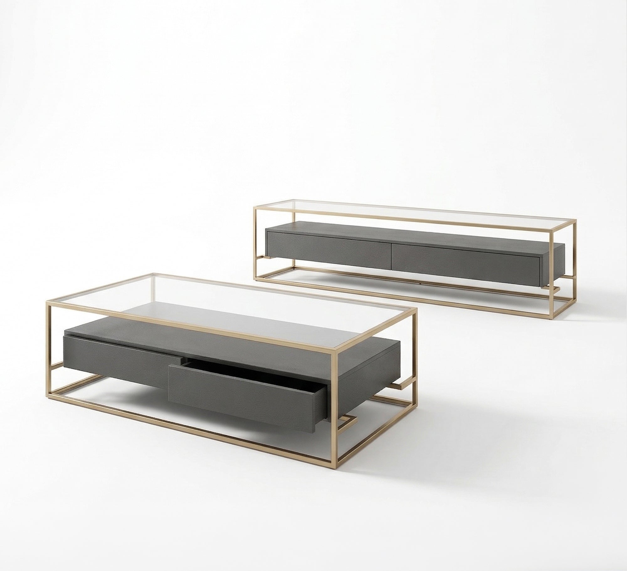 Gold steel table with black drawers