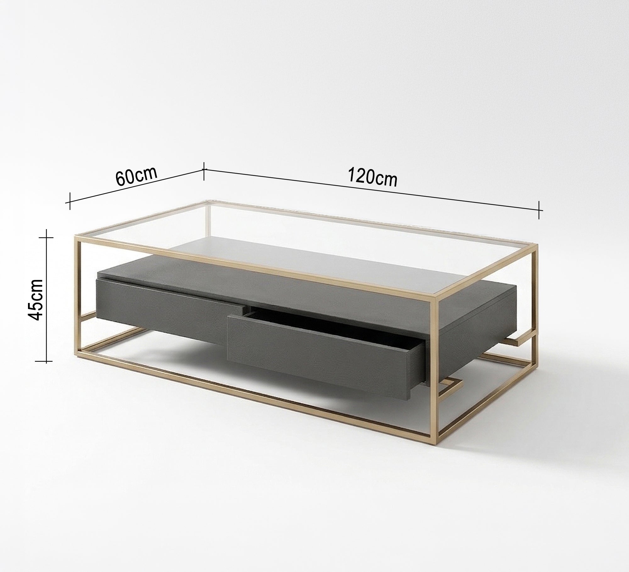 Gold steel table with black drawers