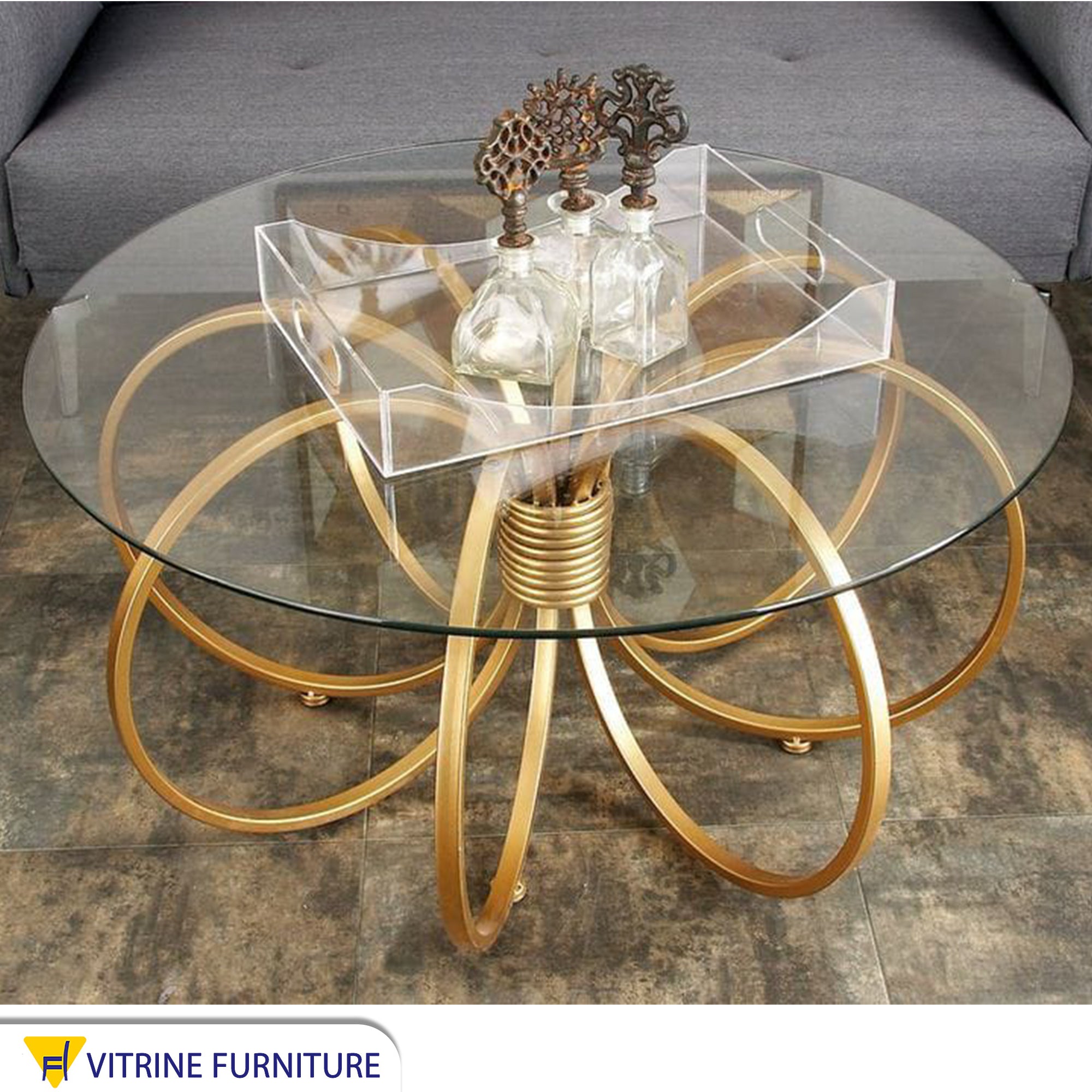 A circular table with a unique design