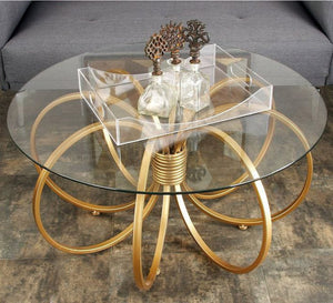 A circular table with a unique design