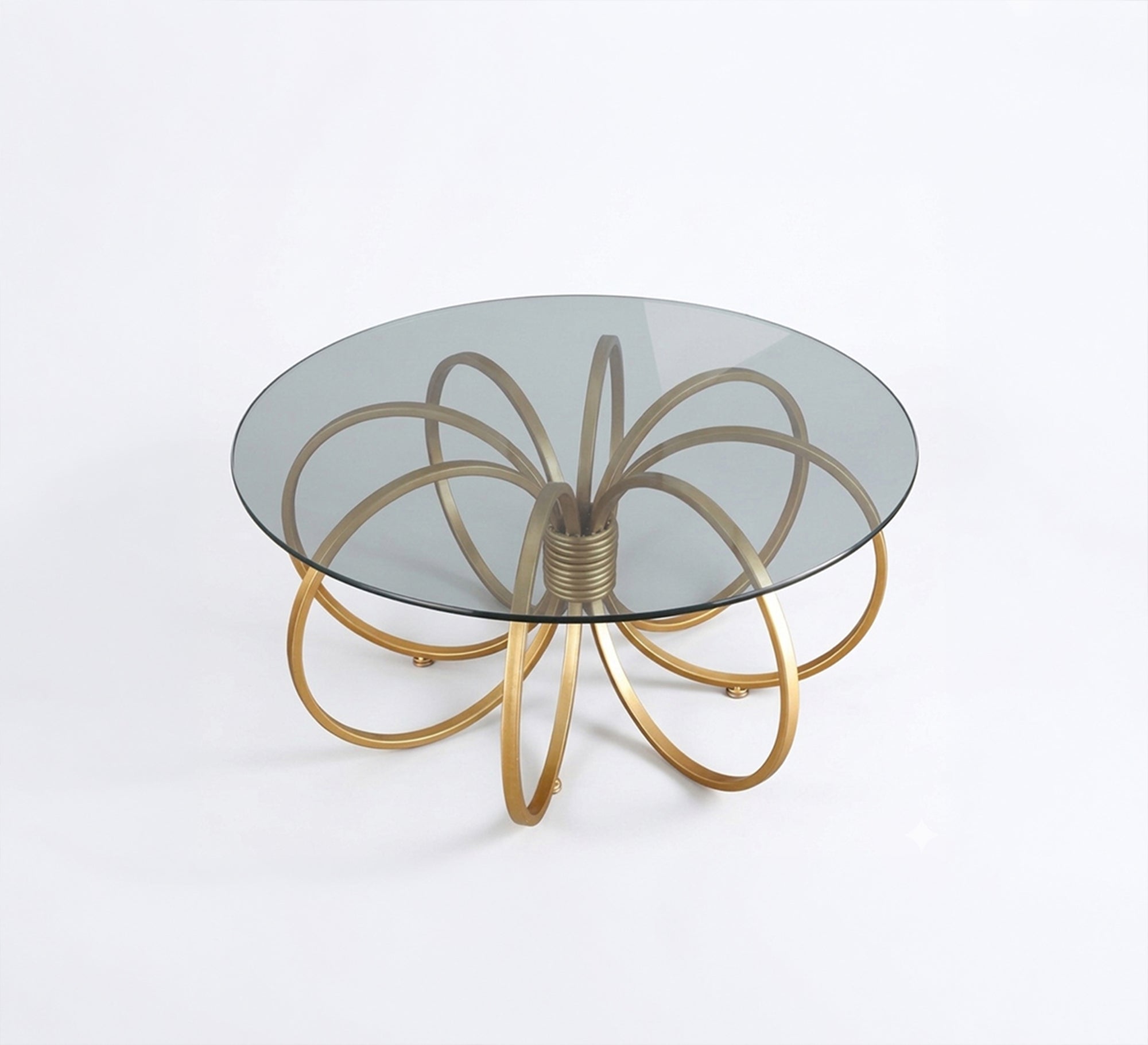 A circular coffee table with a unique design