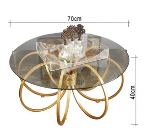 A circular table with a unique design