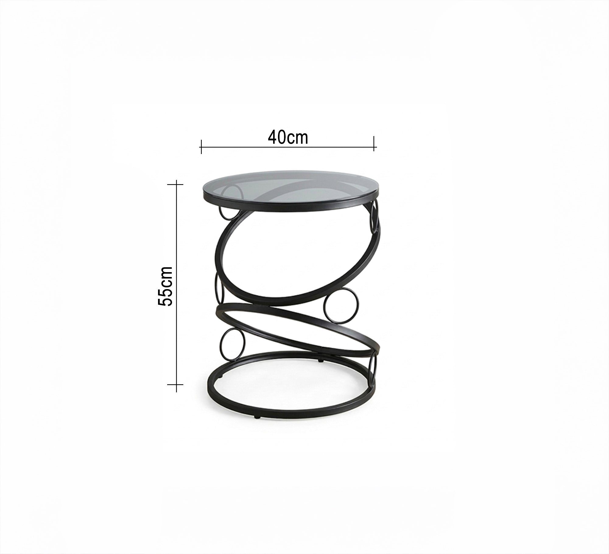 A circular table in black with a unique design