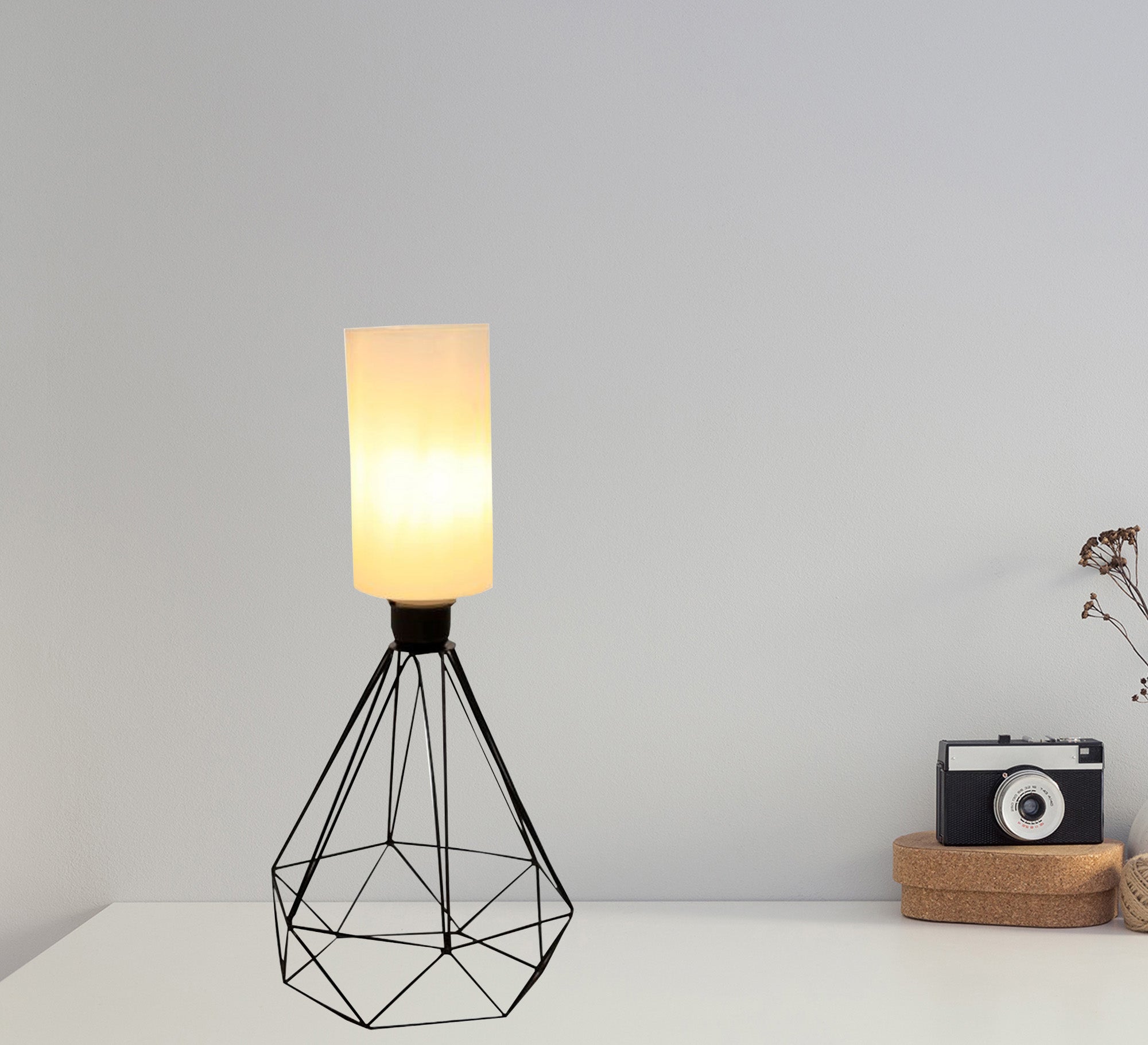 Lampshades with a hollow conical black cage