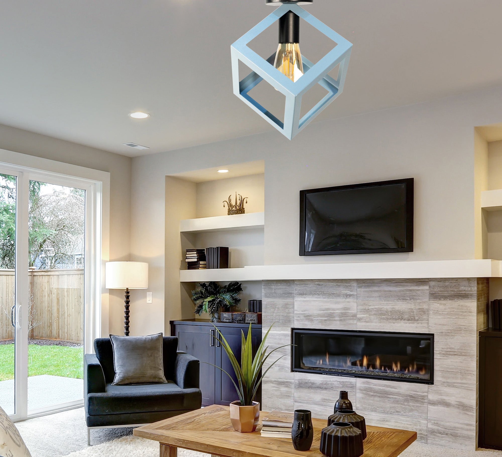 Modern square blue ceiling chandeliers