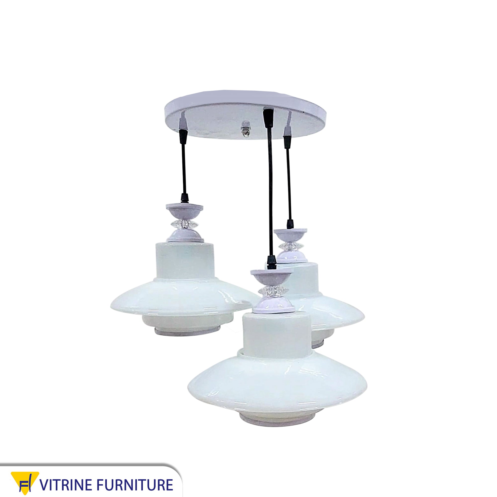 Triple white glass chandelier