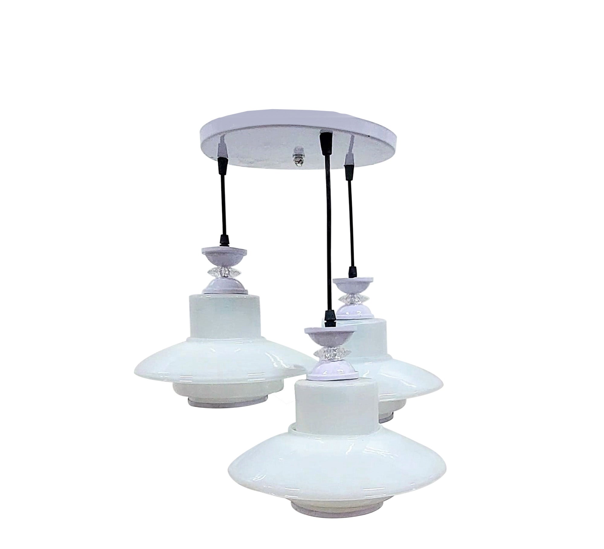 Triple white glass chandelier