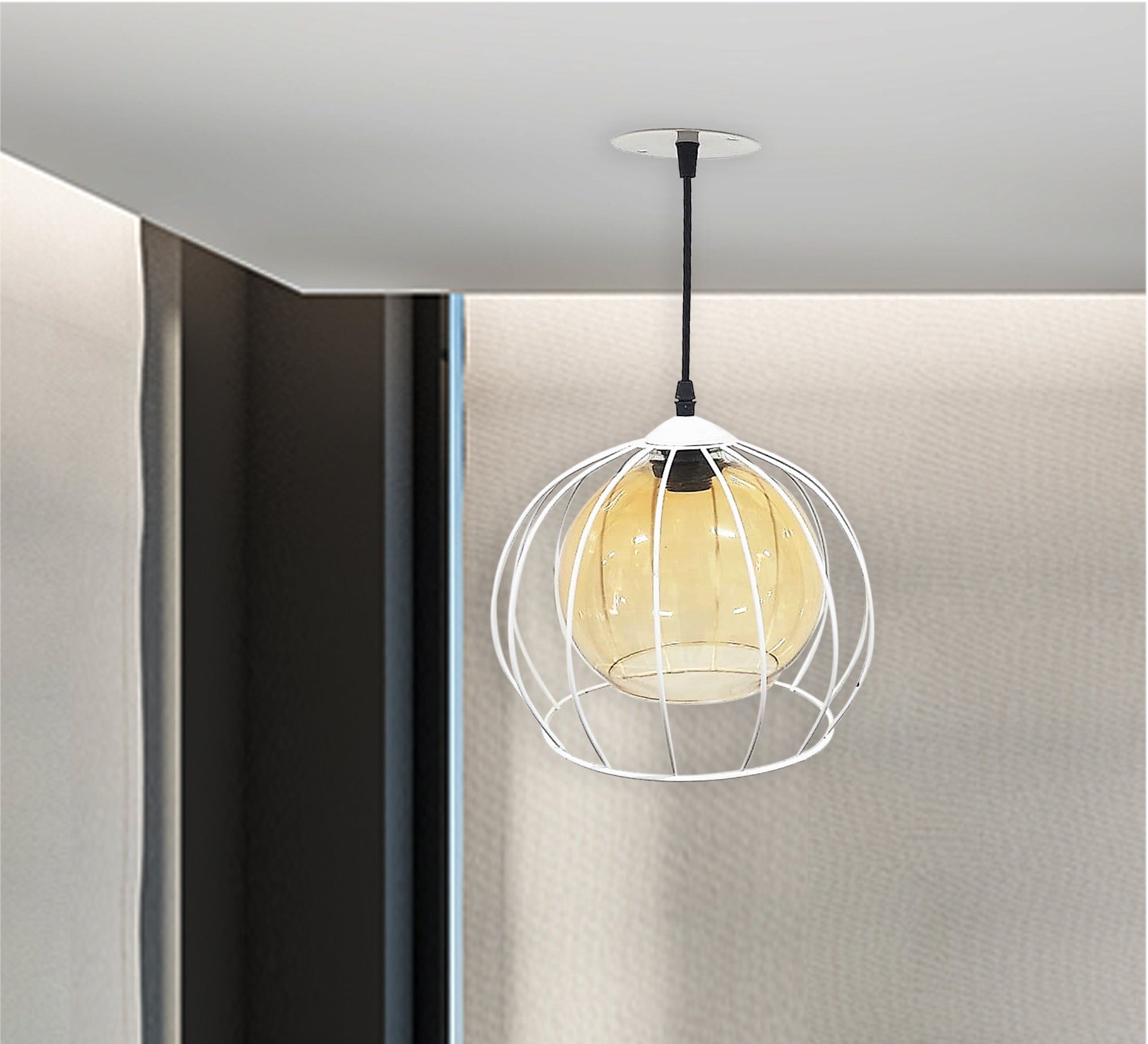 White ceiling lamp with clear glass