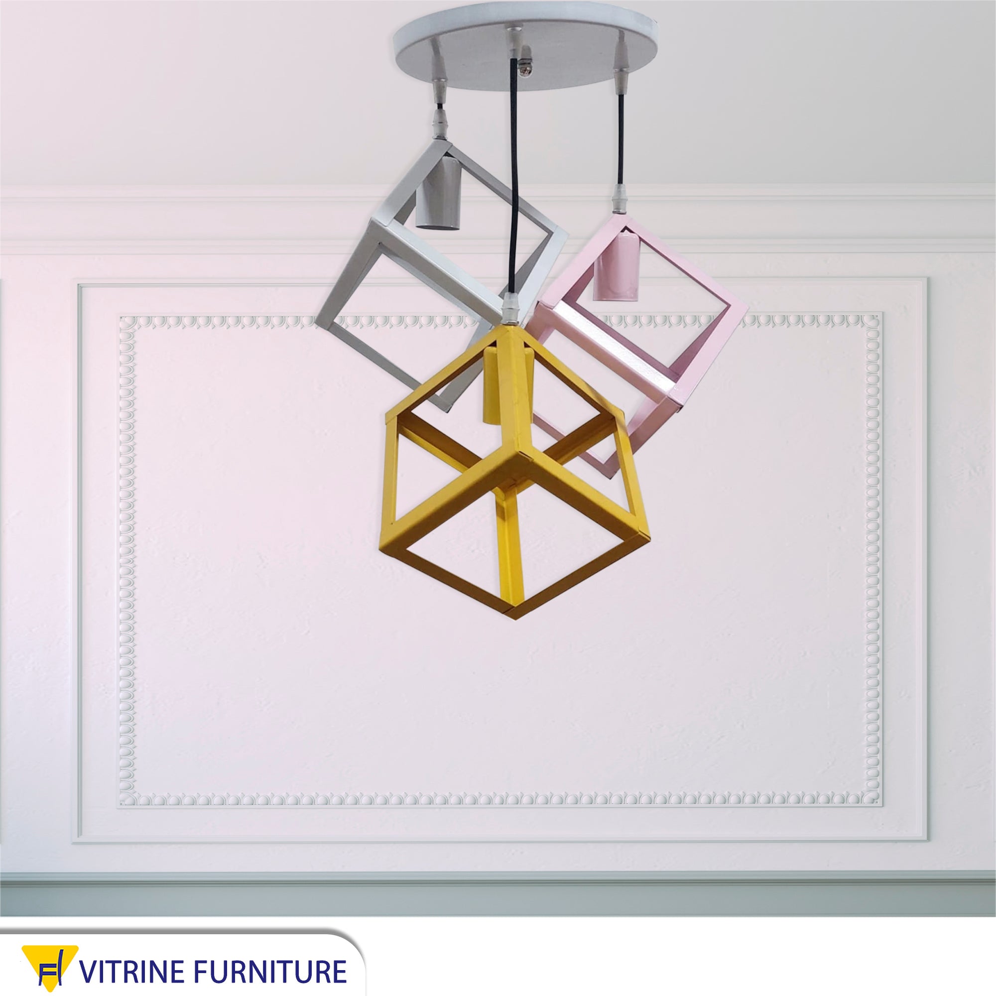 Cubic ceiling chandelier in different colors