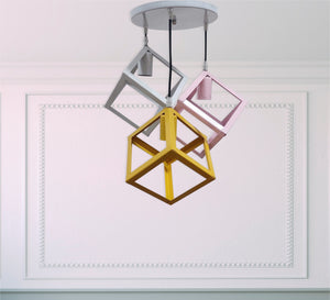 Cubic ceiling chandelier in different colors