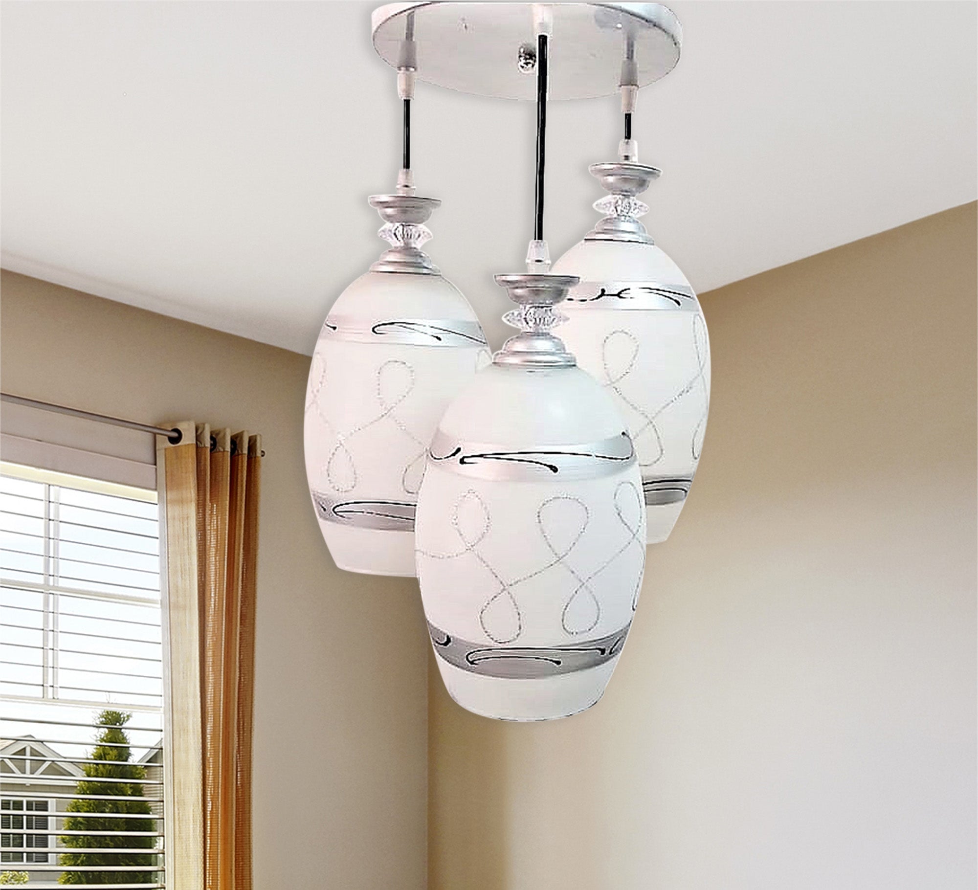 White triple glass ceiling chandelier