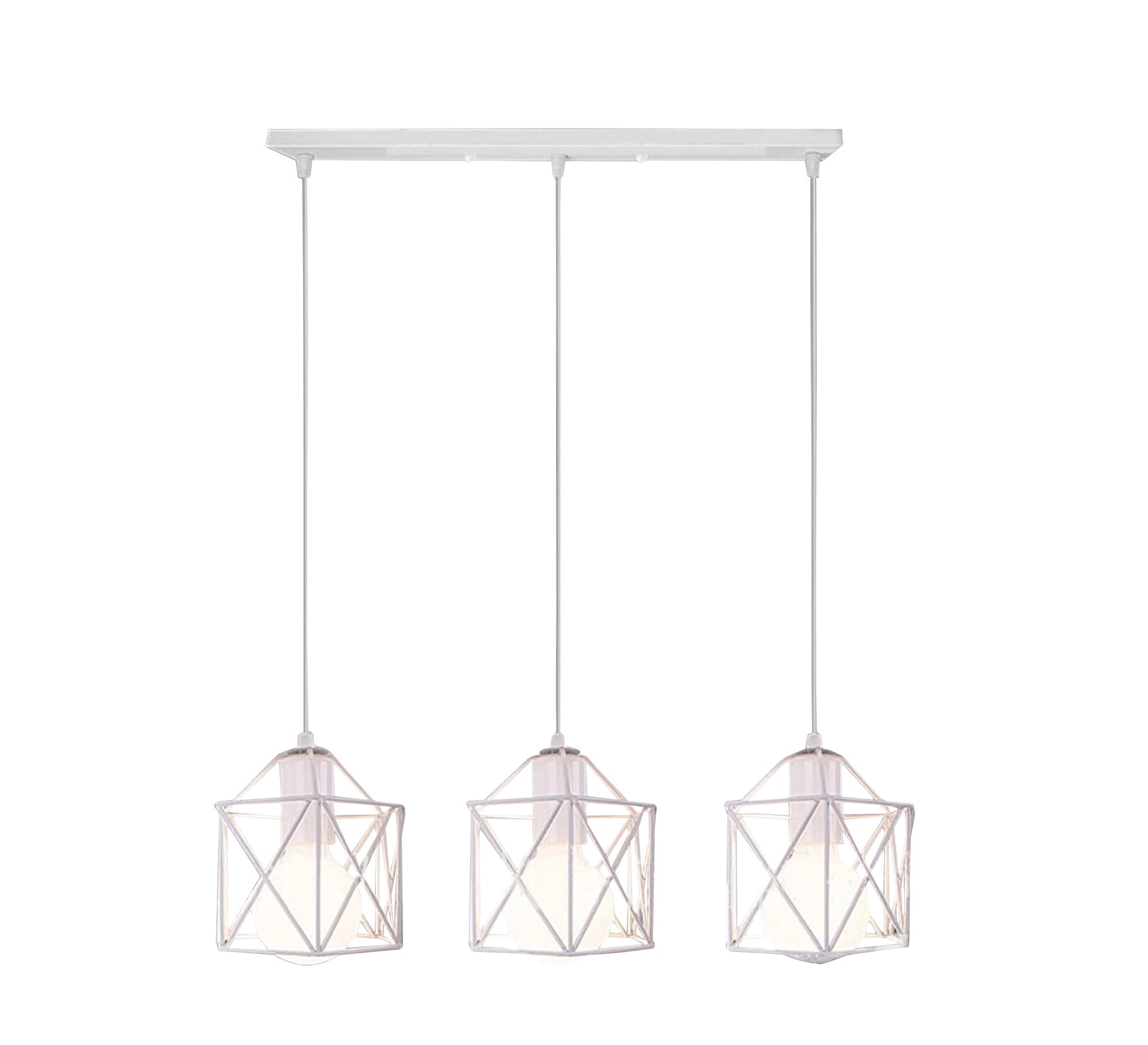 Chandelier with a white metal frame, X-cage shape